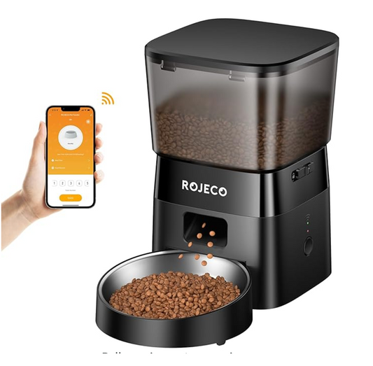 ROJECO Automatic Cat Feeder 2.4G WiFi Automatic Cat Food Dispenser with APP Feeding Control